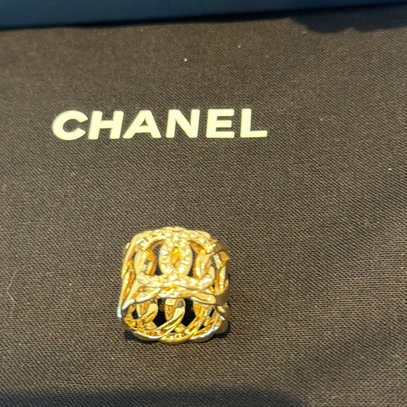 Authentic CHANEL Ring Metal/Strass/Dore Rhinestone S:6 - Picture 7 of 14